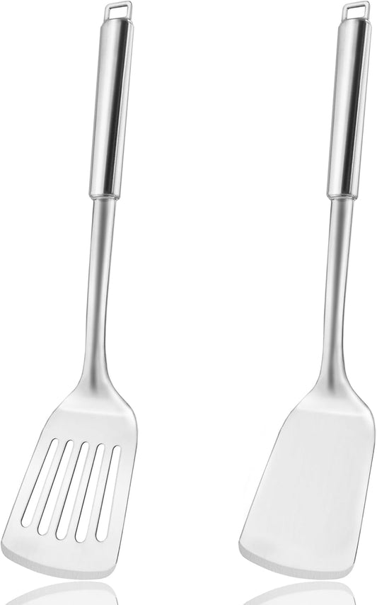 14.5-in Stainless Steel Spatula Set, 18/0 SS Heavy Duty Turner & Slotted Spatula for Kitchen Use, Cast Iron Grilling Frying, Pack of 2
