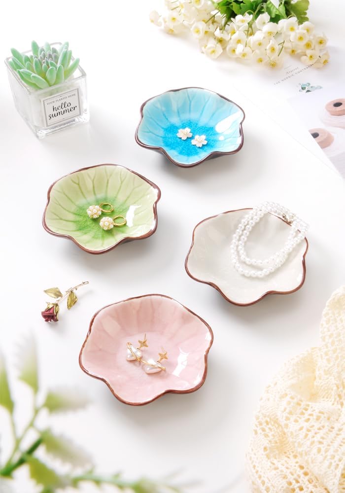 Ice Cracking Leaf Jewelry Dish, Decorative Ring Holder Small Trinket Tray Bowl, Gifts for Daughter Mom Friends, Pink.