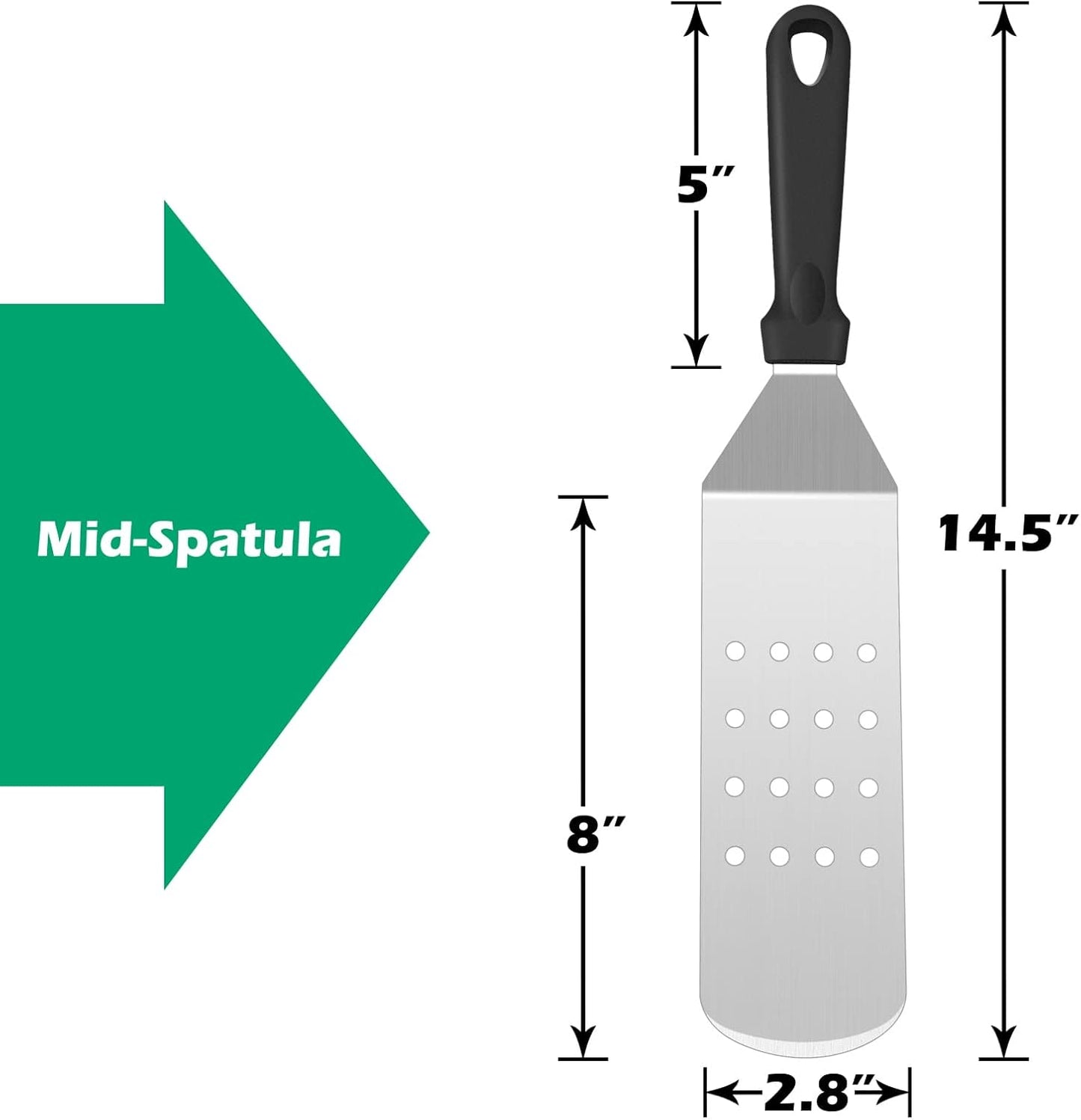 Metal Spatula Set of 2, HaSteeL 14.5 x 2.8In Heavy Duty Perforated & Solid Griddle Tuner Flipper, Long Stainless Steel Griddle Tools for Flat Top Teppanyaki Hibachi Grilling Camping, Easy to clean