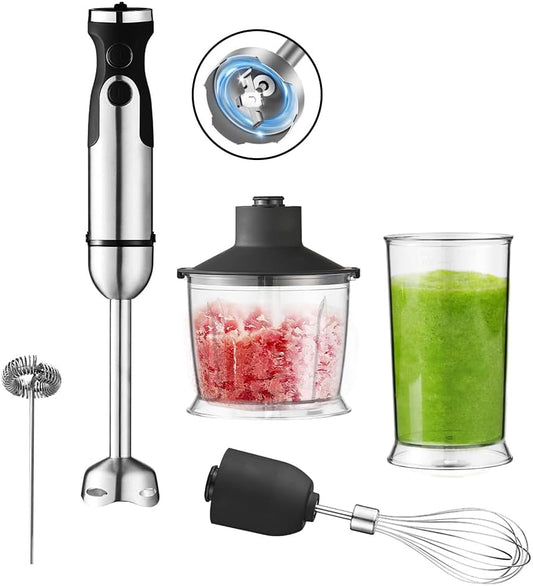 Immersion Hand Blender,Electric Blender, 5 in 1 SS Immersion Blender, 1200W Powerful Hand Stick Mixer Blender with Turbo Mode,with Variable Speed & Chopper, Whisk and Frother, 15.55