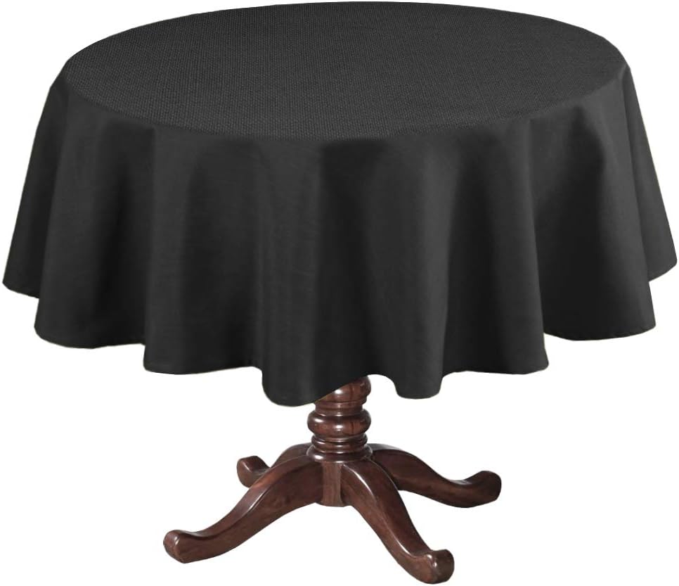 H.VERSAILTEX Linen Textured Table Cloths Round 60 Inch Premium Solid Tablecloth Spill-Proof Waterproof Table Cover for Dining Buffet Feature Extra Soft and Thick Fabric Wrinkle Free, Black