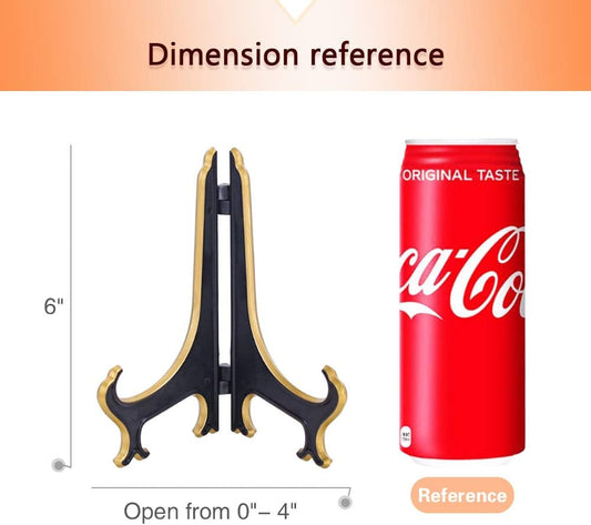 Artliving 6" Decorative Plate Stand Holder Plastic Picture Easel Display Stand Picture Frame Stand Black Gold