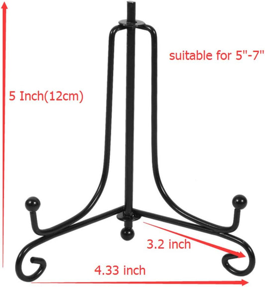 (4 pack)Iron Display Stand, Black Iron Easel Plate Display Photo Holder Stand, Displays Picture Frames, Cookbooks, Decorative Plates, Tablets and Art 5 Inch