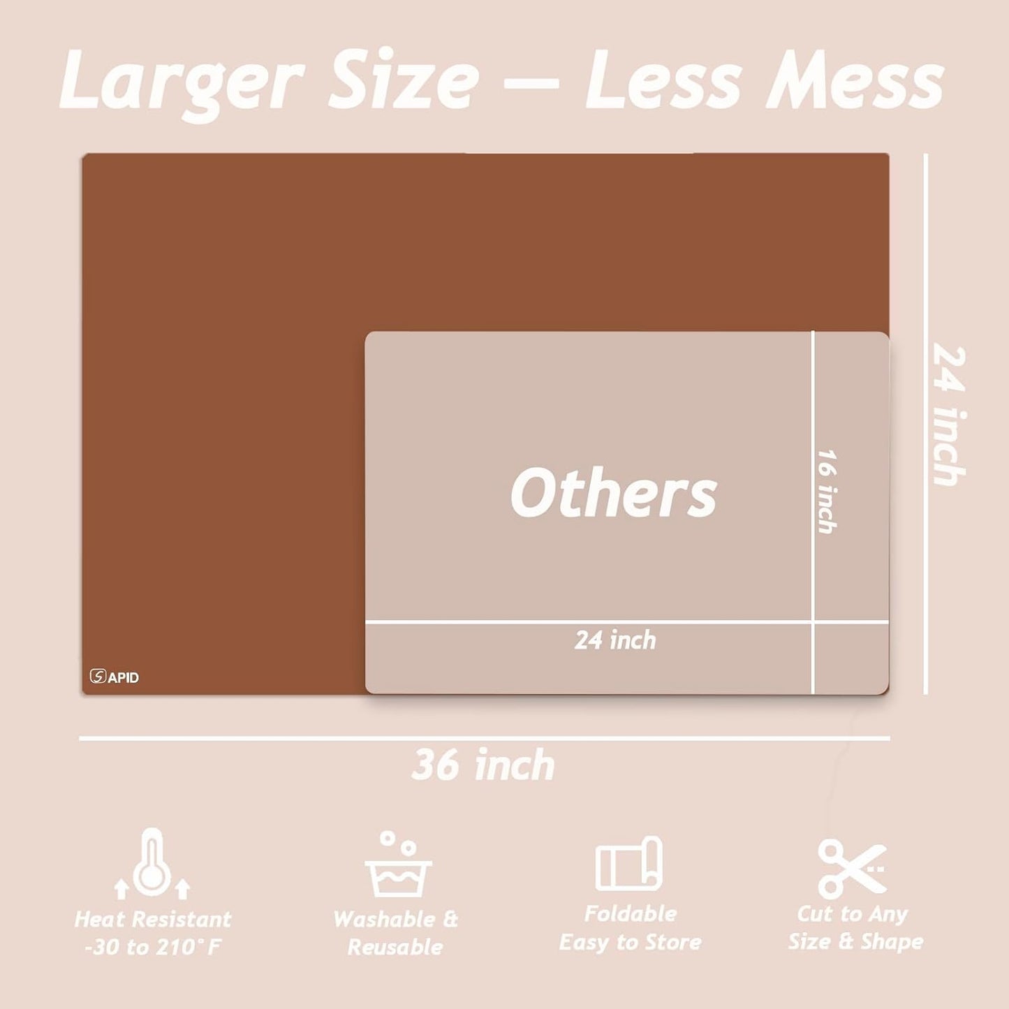 Extra Large Silicone Mat 36" x 24" Place Mats, Heat Resistant Mat for Kitchen Countertop Protector, Thick Placemats Washable Silicone Mats for Kitchen Counter Mat Dining Table Mat, Brown, SAPID