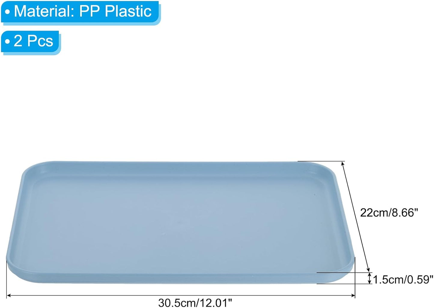 PATIKIL 12x9 Fast Food Tray, 2 Pack PP Plastic Reusable Multi-Purpose Non-Slip Rectangle Serving Tray for Cafeteria Restaurant Home Kitchen, Blue