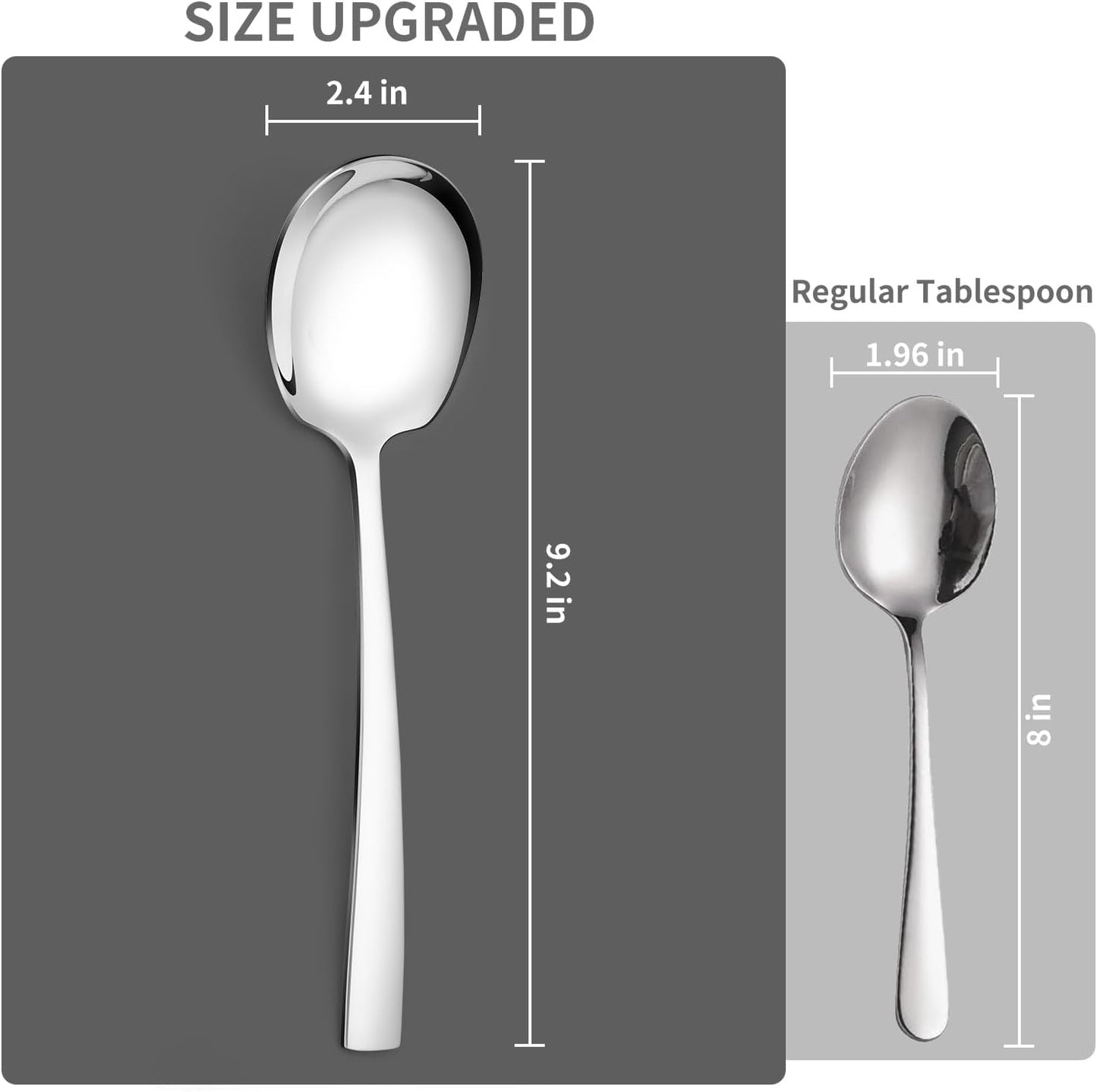 8 Piece Stainless Steel Serving Spoons Set - 8 Large Spoons, 9.2-Inch, Dishwasher Safe, for Parties/Kitchen/Buffet/Catering