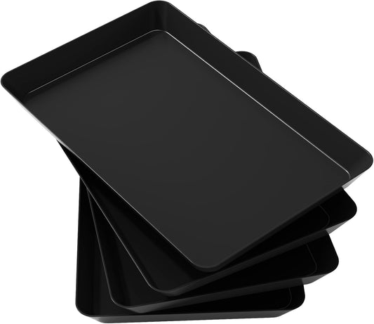 Lifewit Plastic Serving Tray 4 pcs, 15" x 10" Reusable Platters for Party, Black Crack-Proof Tray for Fruit, Veggie, Snack, Cookies, Desserts in Kitchen/Pantry
