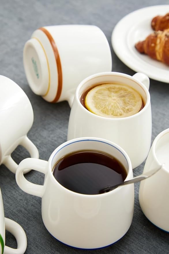 11 Ounce Porcelain Coffee Mugs Set of 6 with Handle Perfect for Coffee, Tea, Milk, Chocolate and Latte, Ceramic Coffee Cups Set for Man and Woman (Cozy Orange)