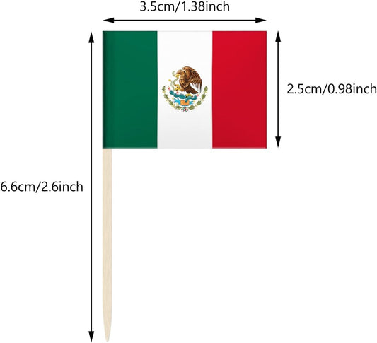 100 Pack Mexico Flag Mexican Toothpick Flags, Cocktail Picks Mini Stick Cupcake Toppers Country Picks Party Decoration Celebration Cocktail Food Bar Cake Flags (Mexico)