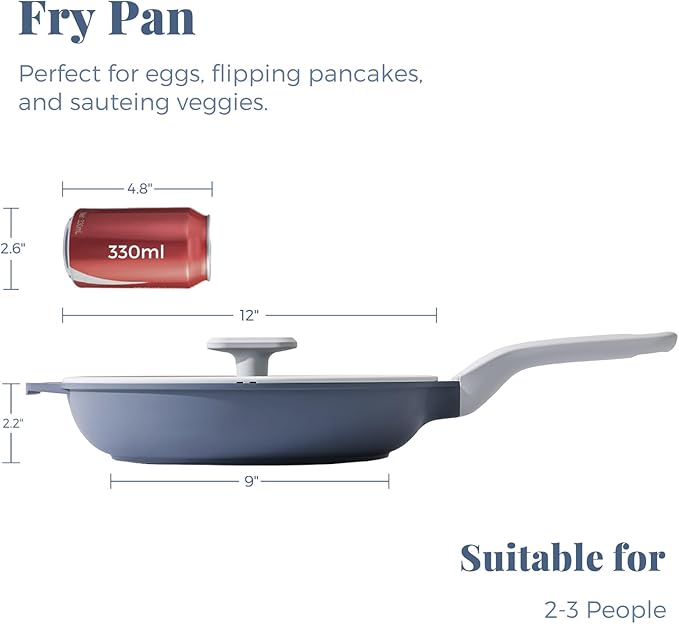 PRICUSIS Nonstick Ceramic Frying Pan with Lid, Non Toxic Skillet, Healthy Egg & Omelet & Chef's Pan, PTFE PFOA & PFAS Free, Induction Compatible (12Inch W/L)