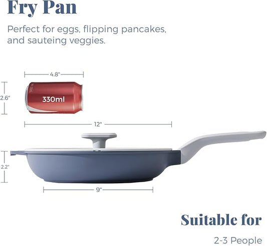 PRICUSIS Nonstick Ceramic Frying Pan with Lid, Non Toxic Skillet, Healthy Egg & Omelet & Chef's Pan, PTFE PFOA & PFAS Free, Induction Compatible (12Inch W/L)