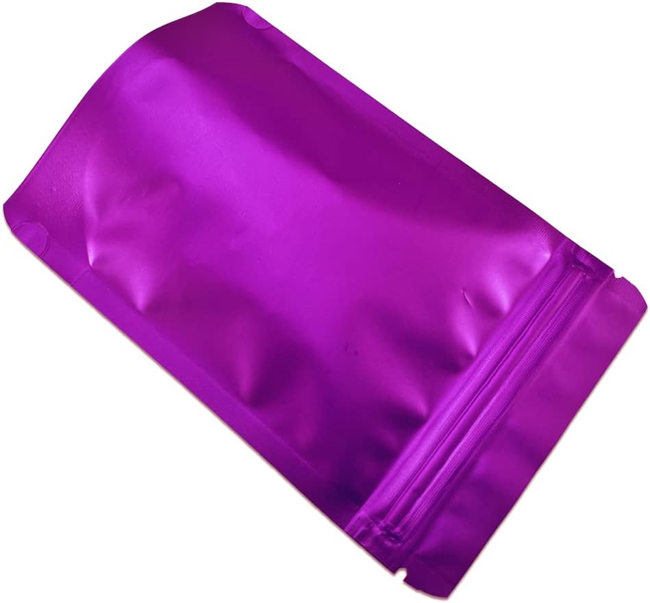PABCK 50 Pieces 5.5x7.87 inch(Inside Size 4.7x5.1 inch) Stand-Up Resealable Heat Seal Bags 3.55mil Thick Frosted Purple Foil Sealed Bags for Zip Packaging Lock Food Storage Pouch