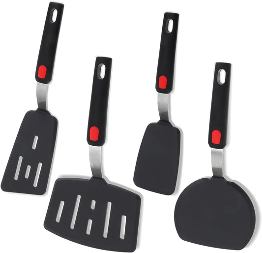 Silicone Spatula Turner Set of 4, Wiztoynia 600°F Heat Resistant Cooking Spatulas for Nonstick Cookware, BPA Free Rubber Spatula Large Kitchen Utensils Set for Egg, Pancake, Burger, Fish