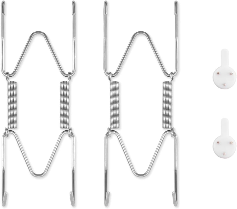 2 Pack Plate Hangers for The Wall, Suitable for 4-5 inch Art Plate, Stainless Steel Invisible Heavy Duty Wire Plate Holder with Wall Hooks, Plate Hangers for Displaying Plates, Platter, Dish, Silver
