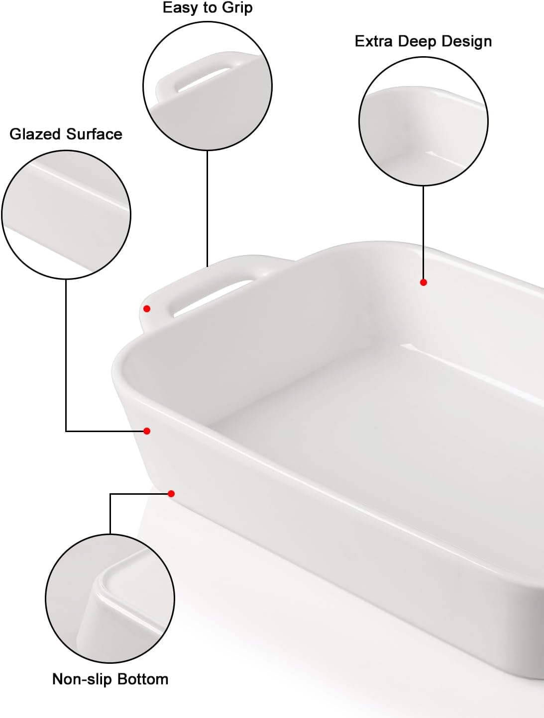 Sweejar Ceramic Bakeware Set, 9x13 Rectangular Baking Dish for Cooking, Kitchen, Cake Dinner, Banquet and Daily Use, Casserole Dishes for Oven Porcelain Baking Pans(White)