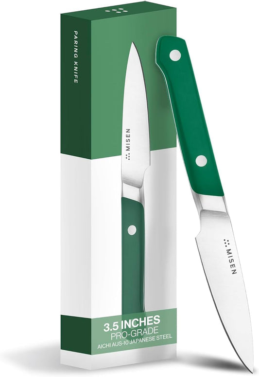 Misen 3.5" Paring Knife – Precision Kitchen Knife - High-Carbon Stainless Steel Blade – Ergonomic Handle for Peeling, Trimming, and Slicing – Lightweight, Versatile Tool for All Culinary Tasks - Green