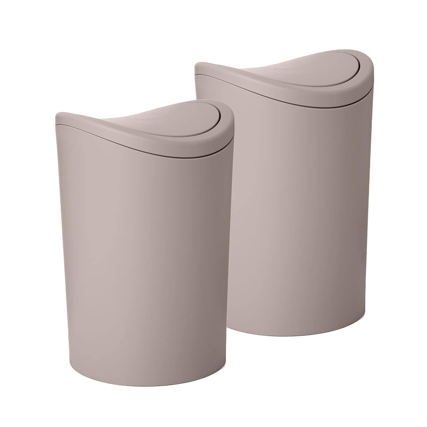 Superio Small Bathroom Trash Can with Lid, Modern Mini Waste Bin with Swing Lid (1 1/2 Gallon, 6 Liter) Plastic Garbage Can for Kitchen, Bathroom, Bedroom, Office, Under Desk (2, Taupe)