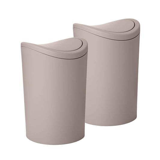 Superio Small Bathroom Trash Can with Lid, Modern Mini Waste Bin with Swing Lid (1 1/2 Gallon, 6 Liter) Plastic Garbage Can for Kitchen, Bathroom, Bedroom, Office, Under Desk (2, Taupe)