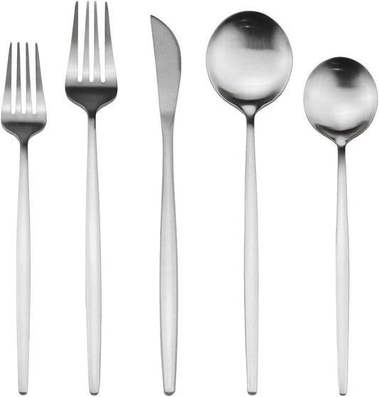 40-Pieces Silverware Set, Flatware Sets Satin Finish, 304 Stainless Steel Utensils Dishwasher Safe Service for 8, Include Dinner Knife/Fork/Spoon Dinnerware Sets (Matte Silver)