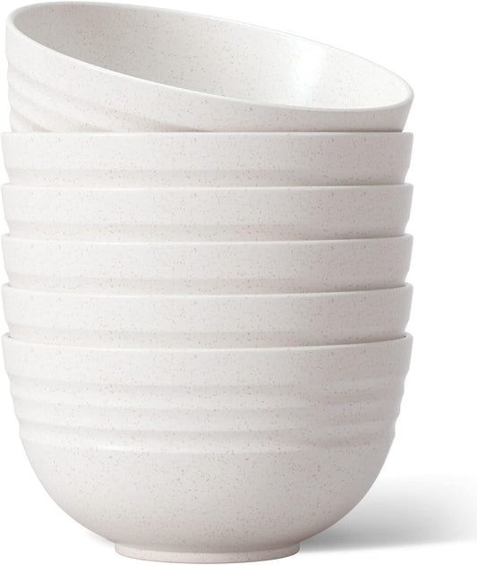 【NOT CERAMIC】Unbreakable Cereal Bowls, 25 OZ Wheat Straw Bowls Microwave and Dishwasher Safe BPA-Free Eco-Friendly Bowl Beige Color for Cereal, Serving ,Soup, Oatmeal, Pasta and Salad（Set Of 6）