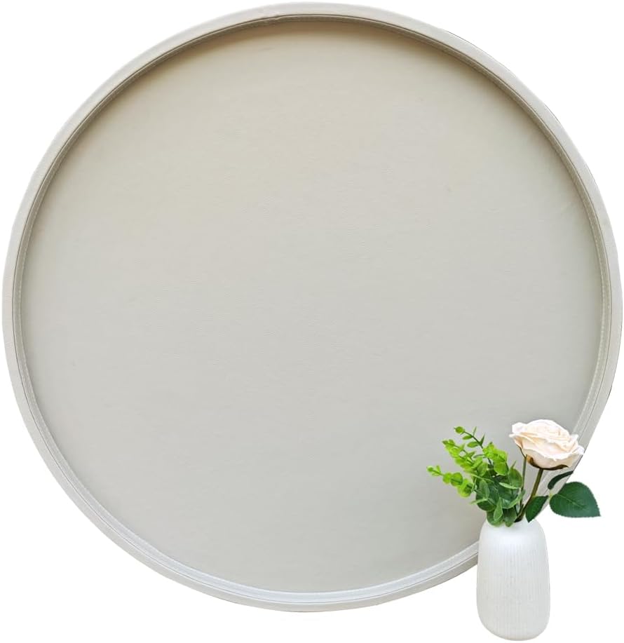 30-inch Round Ottoman Serving Tray - Textured PU Leather Coffee Table Decor, Waterproof Heat-Resistant Large Organizer for Home, Office, Bed & Party Essentials (Tranquil Beige, 30)