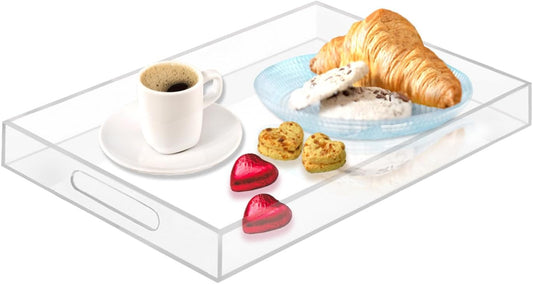 SetGame Acrylic Serving Tray with Handles, Bathroom Desktop Decorative Storage Arylic Trays, Simple Vanity Tray Food Tea Fruit Dinner Snack Tray for Bar Kitchen Party