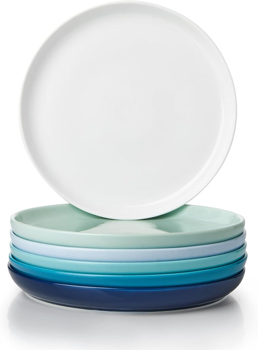 Sweese Porcelain Dessert Plates 7.4 Inch - Set of 6, Salad Appetizer Plates, Microwave Dishwasher Safe, Scratch Resistant, Blue