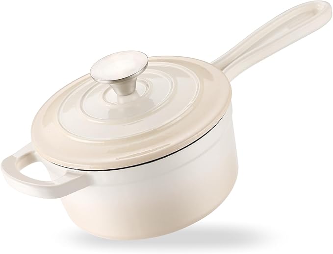Enameled Cast Iron Sauce Pan, 1 Quart Enameled Saucepan with Lid, Mini Dutch Oven Enamel Saucepan for Cooking Pasta Sauce, Gravy, Puddings, Marinate, Boiling (Gradient Caramel)
