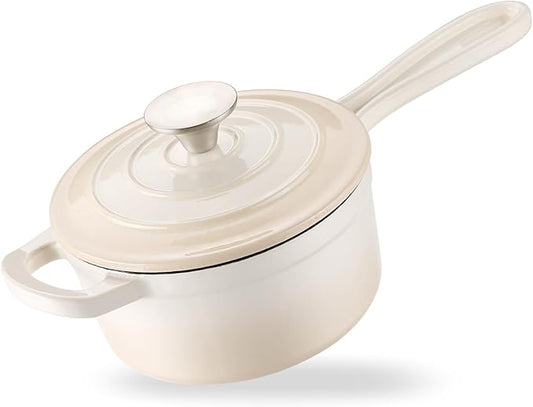 Enameled Cast Iron Sauce Pan, 1 Quart Enameled Saucepan with Lid, Mini Dutch Oven Enamel Saucepan for Cooking Pasta Sauce, Gravy, Puddings, Marinate, Boiling (Gradient Caramel)