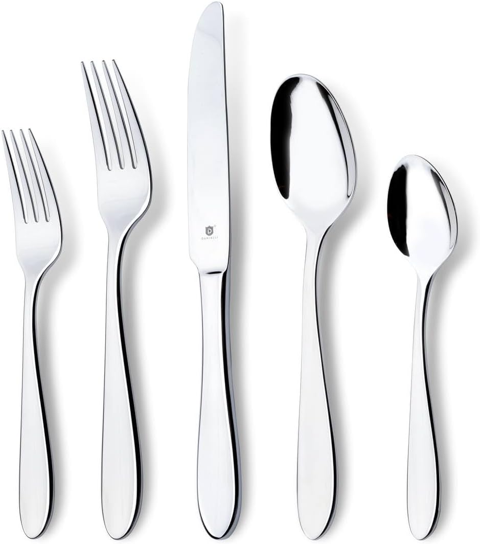 Modern Silverware Set, 18/10 Stainless Steel Flatware, Mirror Finish, Dishwasher Safe, Elegant Cutlery for Home and Dining, Built to Last (60-Piece, Razzoli)