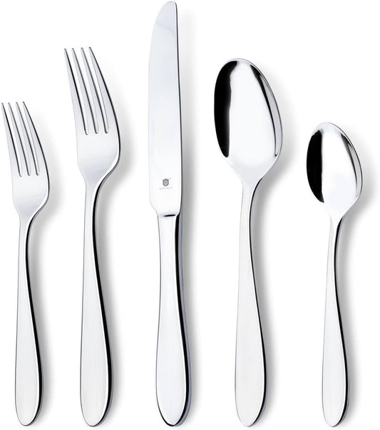 Modern Silverware Set, 18/10 Stainless Steel Flatware, Mirror Finish, Dishwasher Safe, Elegant Cutlery for Home and Dining, Built to Last (60-Piece, Razzoli)