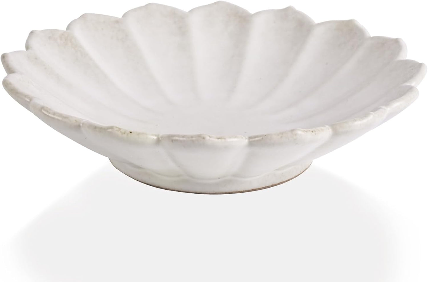 White Ceramic Flower Shaped Decorative Bowl, Elegant Ruffled Edge Centerpiece Bowl for Kitchen Counter, Dining Table or Coffee Table, Modern Fruit Bowl for Home Decor, Ideal Housewarming Gift