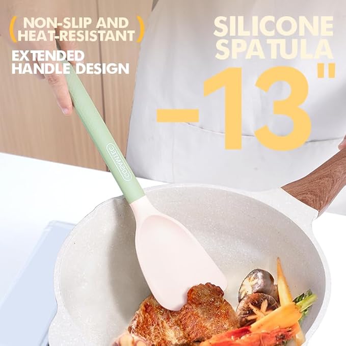 Silicone Small Spatula for Cooking Flexible Beveled Turner with Solid Inner Core and Heat Resistant Nylon Handle Ideal Spatula for Non-Stick Cookware