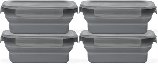 Drip EZ Secondz Collapsible Food Storage Containers – Set of 4, Space-Saving Airtight Meal Prep & Leftover Containers – Microwave, Freezer & Dishwasher Safe, BPA-Free, Locking Lids – Charcoal