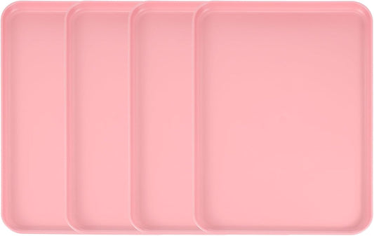 uxcell 4Pcs Plastic Serving Trays, 15 x 10.6 Inch Rectangle Food Trays Serving Cafeteria for Kitchen Restaurant Coffee Fruit Burger Lunch Dessert, Pink