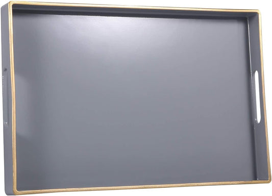 Zosenley Decorative Tray, Rectangular Plastic Tray with Handles, Modern Vanity Tray and Serving Tray for Bathroom, Kitchen, Ottoman and Coffee Table, 15.6" x 10.2" (Grey)
