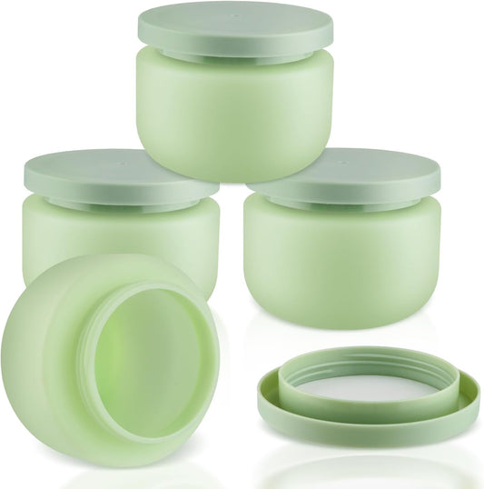 4 Pack 8 OZ Plastic Jars Round Cosmetic Container with Lids,Wide Mouth Soft Slime Jars for Lotion,Hand Cream,Ointments,Makeup,Body Butter,Rhinestone,Samples Pot Travel Make Up Storage (Green)