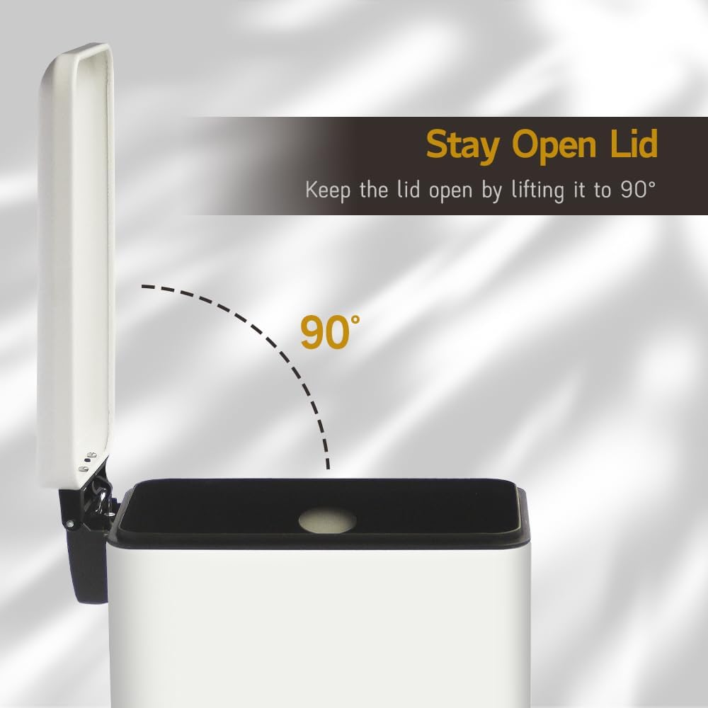 White 10L/2.6 Gallon Bathroom Trash Can with Lid,features a removable inner bucket, a soft - close lid, and a stainless - steel step pedal,ideal for use in the bathroom, kitchen, and home office.