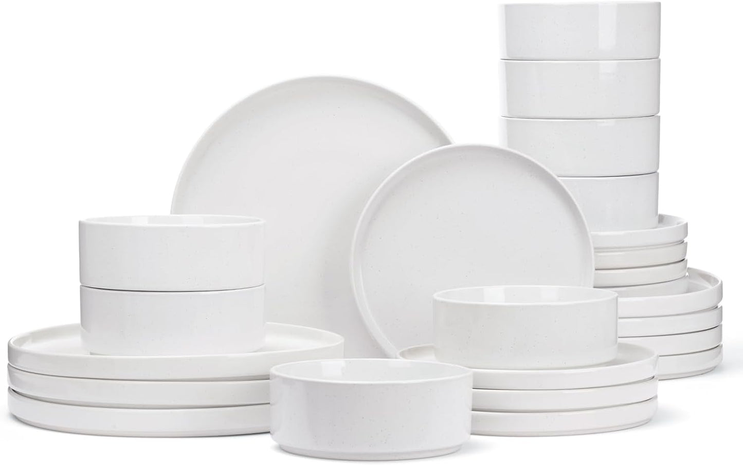 Famiware Nebula Plates and Bowls Set, 24 Pieces Dinnerware Sets, Dishes Set for 8, White