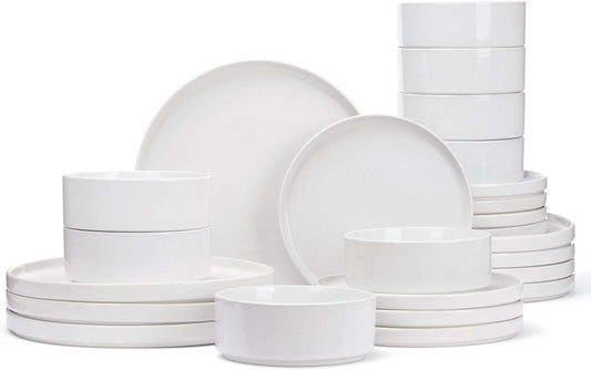 Famiware Nebula Plates and Bowls Set, 24 Pieces Dinnerware Sets, Dishes Set for 8, White