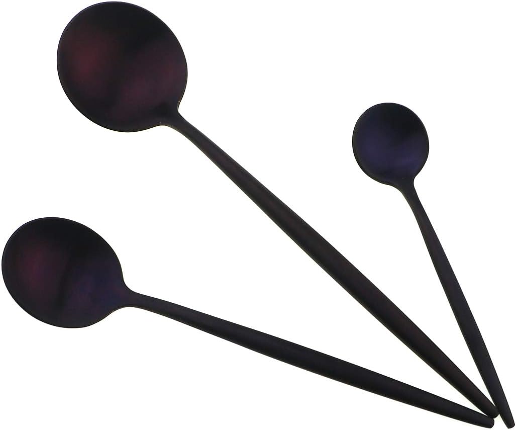 Gugrida Luxury Silverware Royal Cutlery Set - 24 Piece Flatware Set - Service For 4 18/10 Stainless Steel - Matte Purple Finish w/Drinking Straw