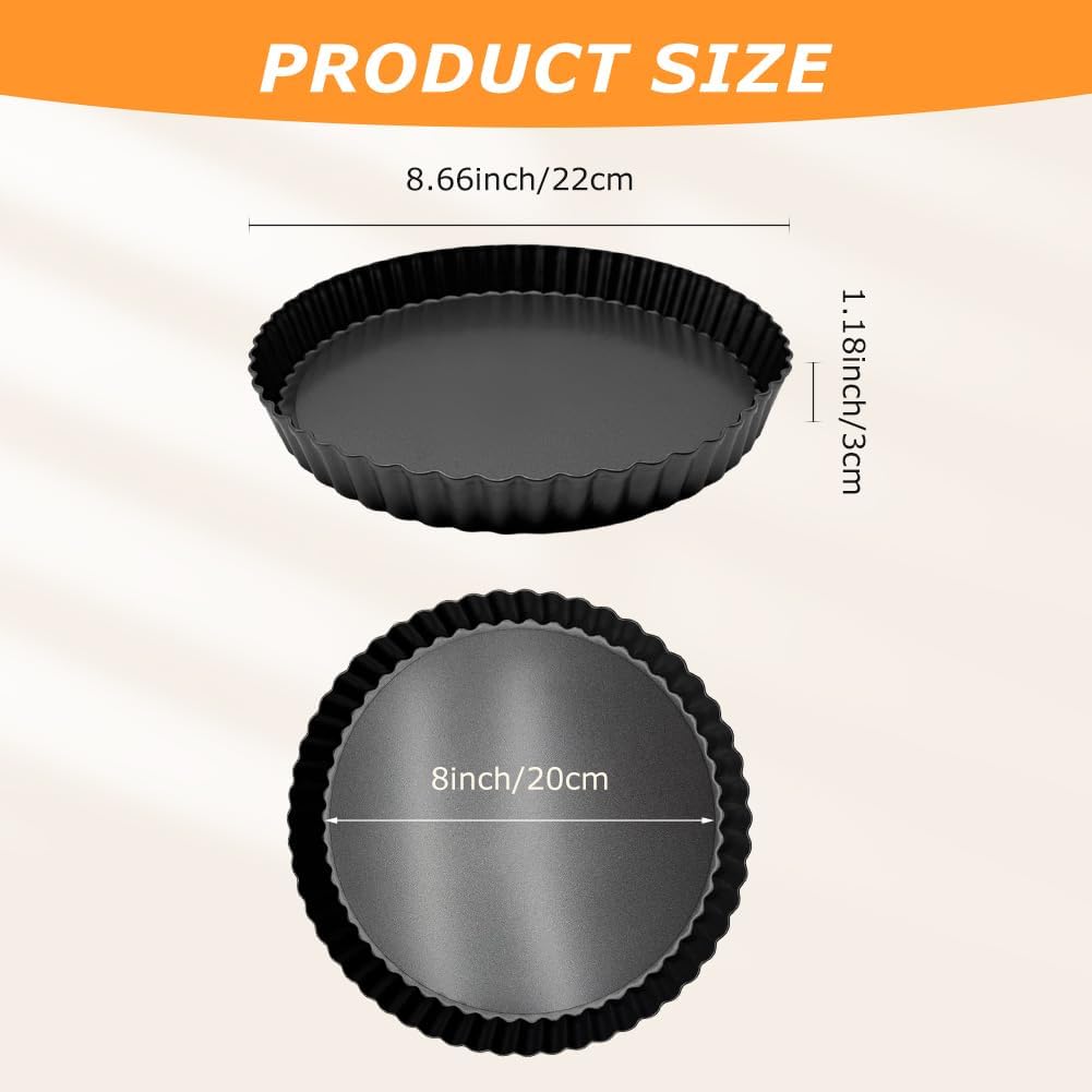8inch Tart Pan Non-Stick Carbon Steel Quiche Pan Removable Bottom Pie Pans for baking Quiche Baking Dish