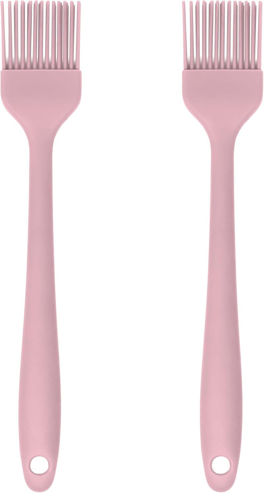 Silicone Pastry Brush Set – 2-Piece Set of Basting Brushes for Cuisine and BBQ – Kitchen Tools and Accessories with Comfortable Handles, Heat-Resistant Utensils for Cooking & Baking – Pastel Pink