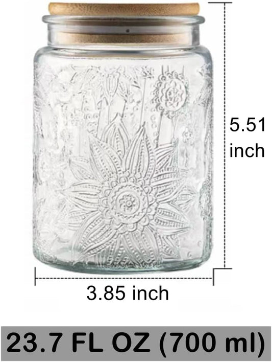 ANSQU Vintage Glass Jar with Lid, 23.7oz Airtight Glass Storage Canister Glass Food Storage Containers for Kitchen Counter, Pantry, Decorative Jar for Coffee, Tea, Sugar, Candy Cute Jar