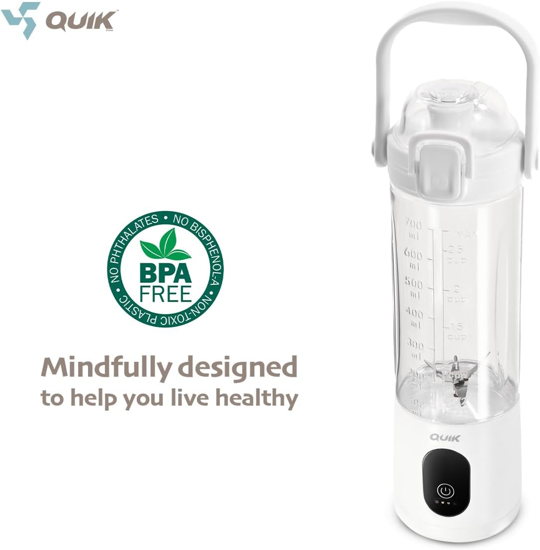 Portable Blender - Cordless 24oz. Personal Blender for Shakes and Smoothies, Licuadora, BPA Free - Ice Crush, Dishwasher safe parts, Waterproof, Triple Batteries, Juicer Cup (White)