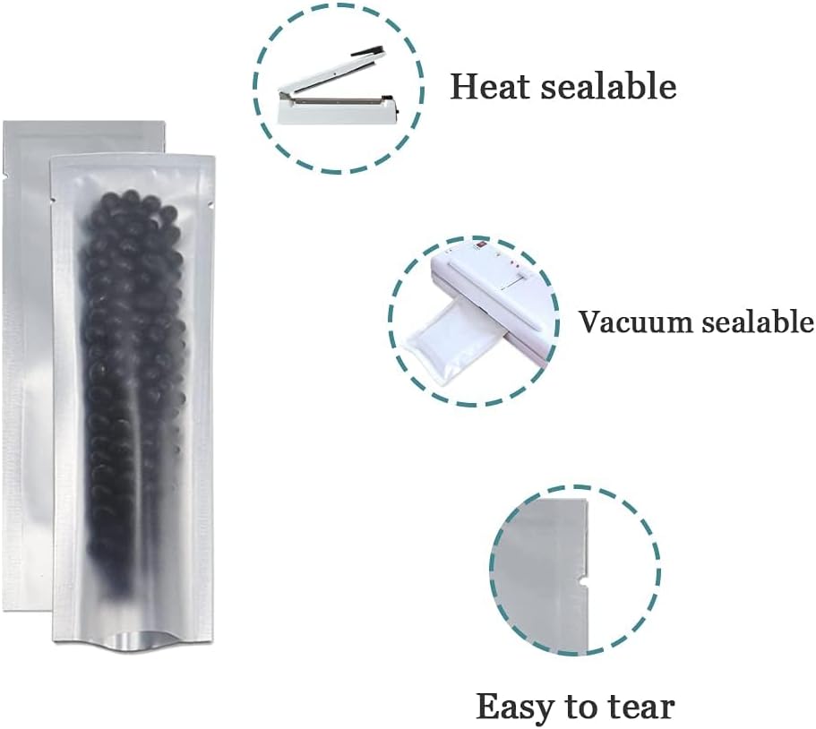 PABCK 1000 Pcs 2.1x7.08 inch (Inside Size 1.77x6.69 inch) Clear Front Vacuum Heat Sealable Pure Mylar Foil Bag for Travel Sampling Packaging Food Storage Aluminum Foil Candy Coffee Powder Package