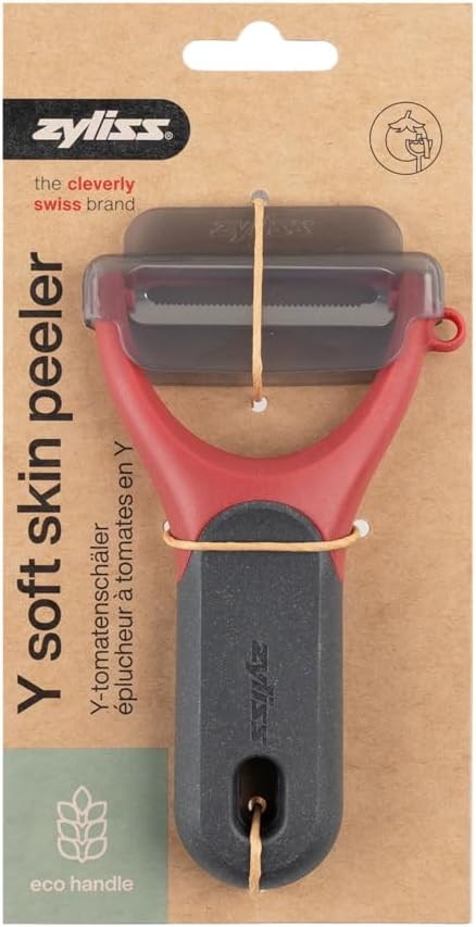 Zyliss Soft Skin Y Peeler – Ultra-Sharp Stainless Steel Blade for Tomatoes, Peaches & Soft Fruits – Ergonomic Wheatstraw Handle – Built-in Eye Cutter & Safety Cover – Dishwasher Safe