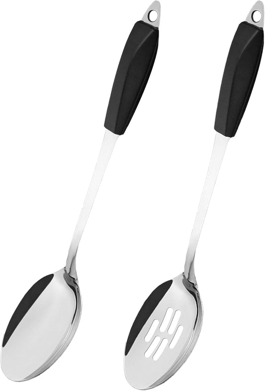 IMEEA 14.3-Inch Large Serving Spoon Slotted Spoon Set Stainless Steel Cooking Spoon Long Metal Serving Spoon