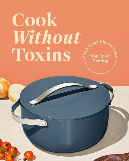 Caraway Nonstick Ceramic Dutch Oven Pot with Lid (6.5 qt, 10.5") - Non Toxic, PTFE & PFOA Free - Oven Safe & Compatible with All Stovetops (Gas, Electric & Induction) - Navy