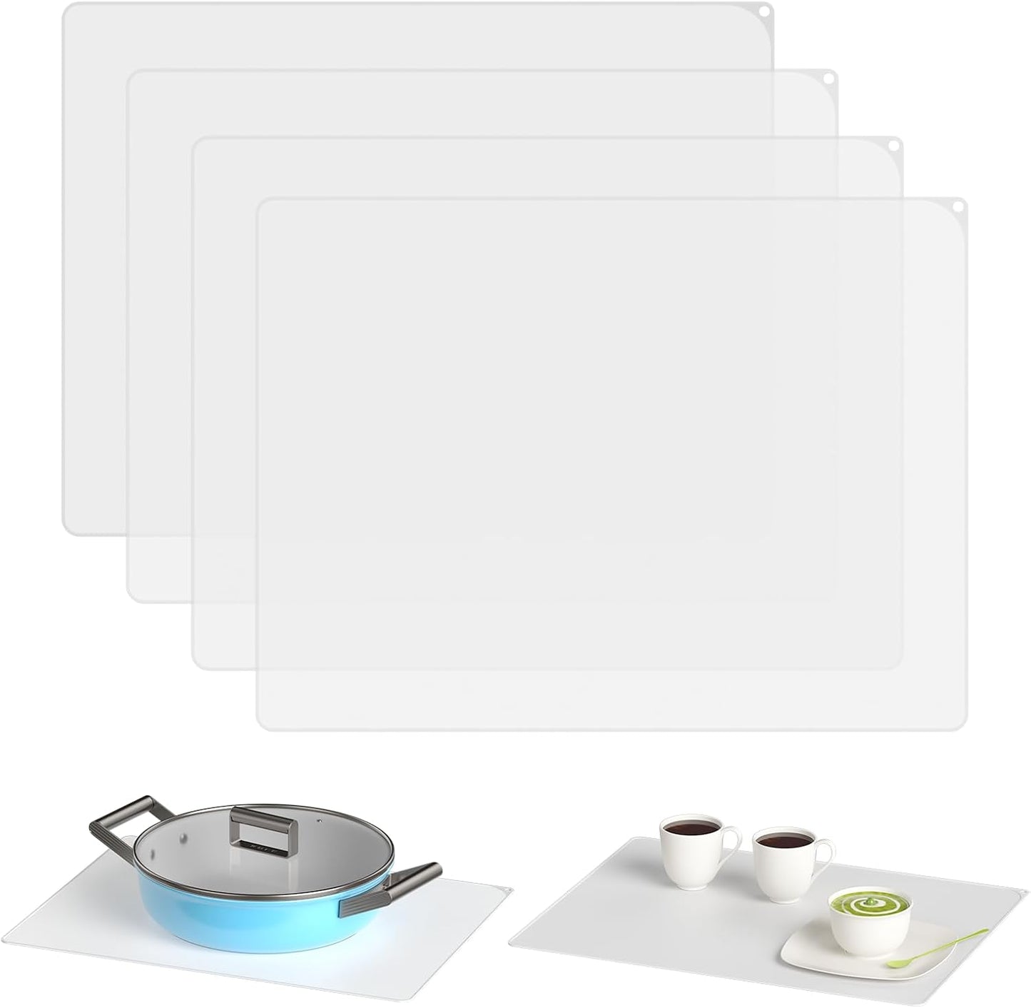 Silicone Placemats for Toddlers Baby,Food-Grade,Non-Slip,Dining,Heat Resistant Silicone Mat,Small Baking Mat,Kitchen Counter Mat,Dishwasher Safe (15.7x11.8inch-4pack, Translucent)